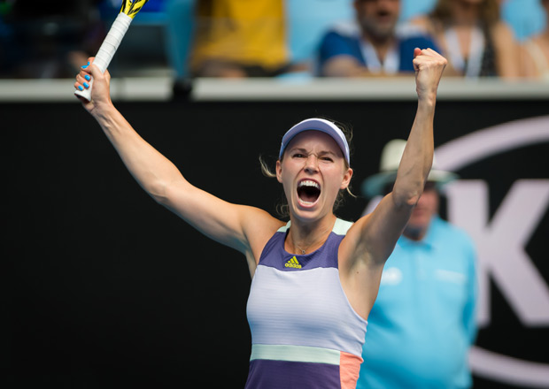 Wozniacki celebrates after her win at the 2020 Australian Open