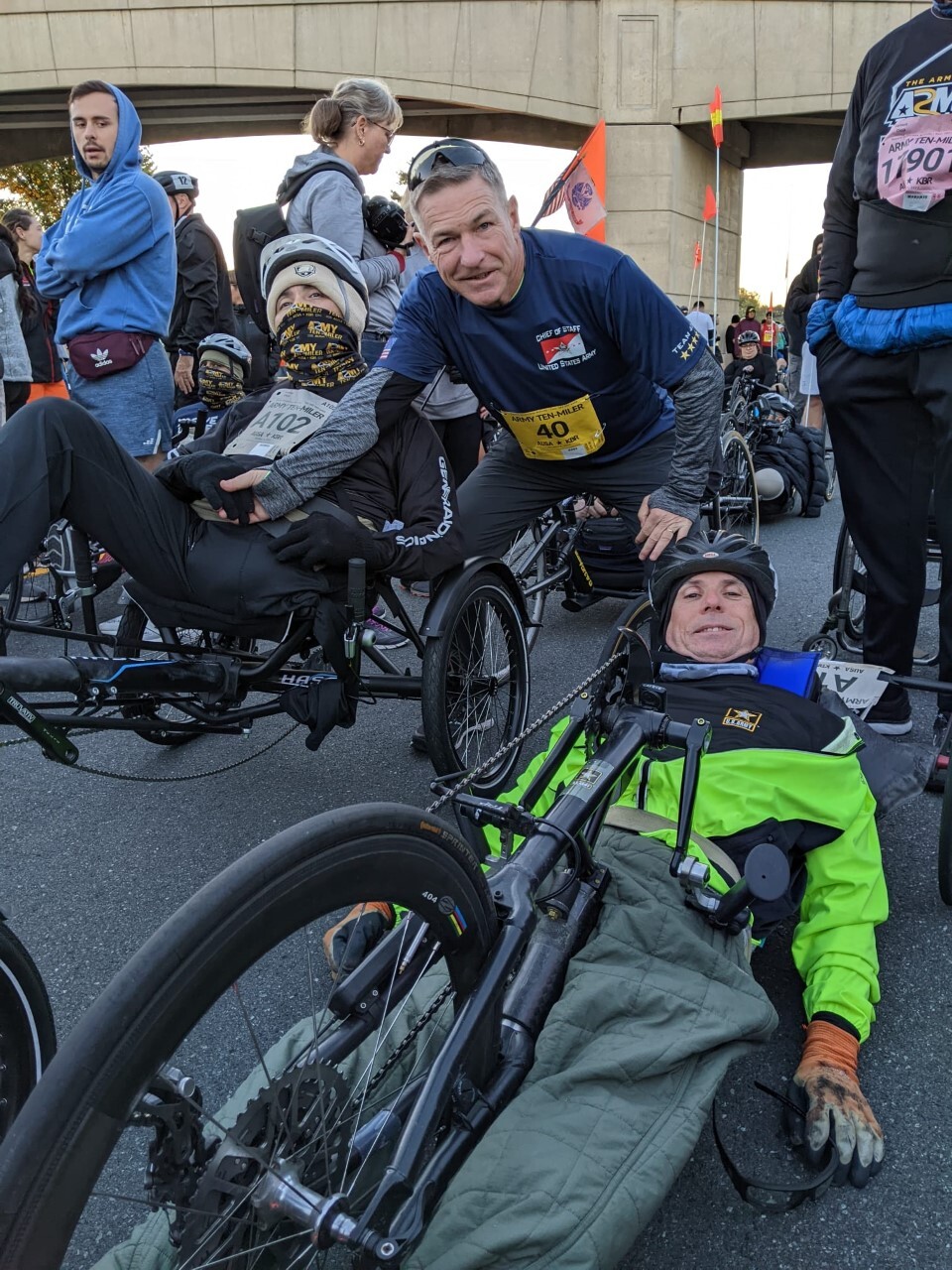 Rory Cooper in a handcycle at the Army Ten Miler Race.