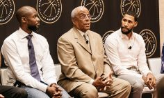 William Parham, Ph.D. (center) was recently named the National Basketball Players Association's first director of mental health and wellness. Also pictured are Keyon Dooling and Garrett Temple.