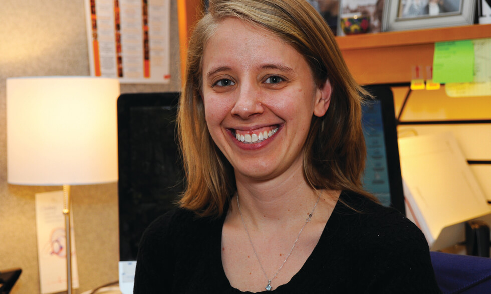 Katie Lewis in her office at the National Human Genome Research Institute. 